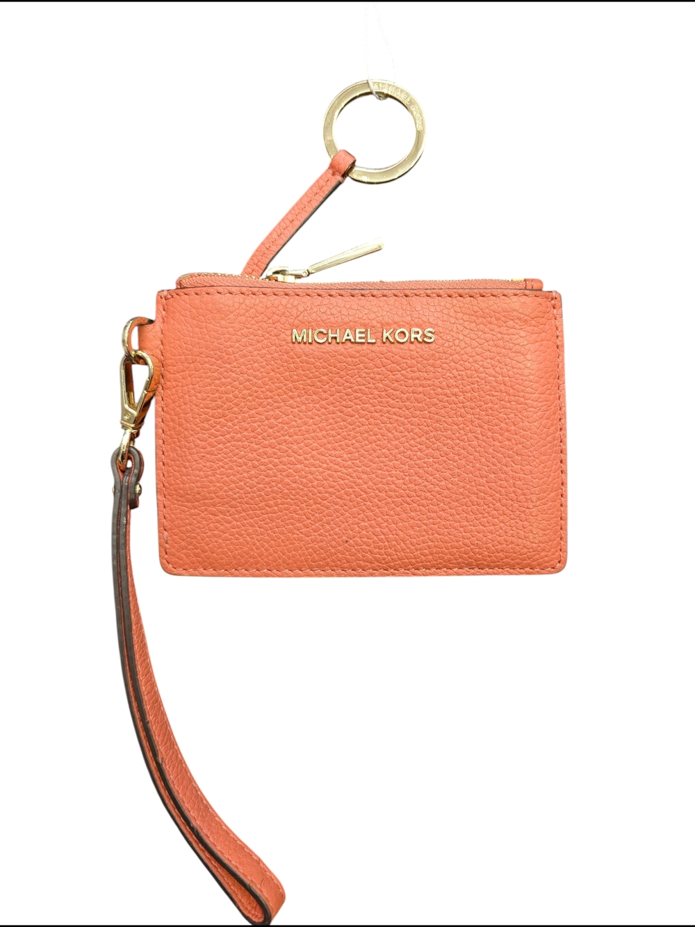 Michael Kors Coral Pebbled Leather Wristlet Card Case with Key Ring